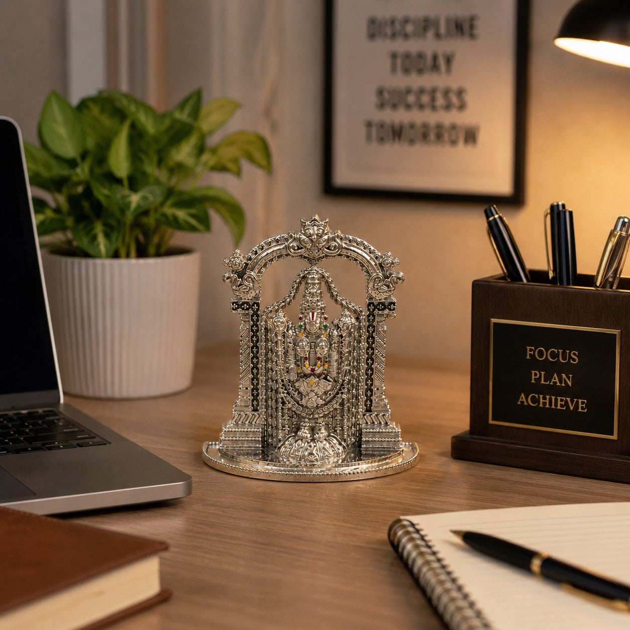 Tirupati Balaji Idol with Temple Arch | Premium Brass Murti with Silver Finish | Lord Venkateswara Statue