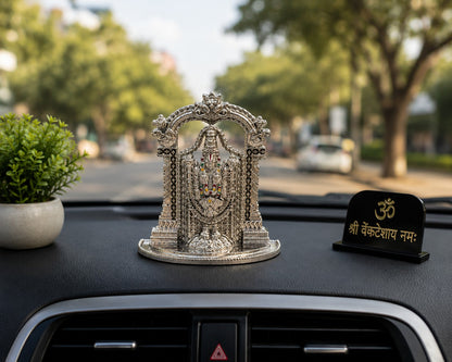 Tirupati Balaji Idol with Temple Arch | Premium Brass Murti with Silver Finish | Lord Venkateswara Statue