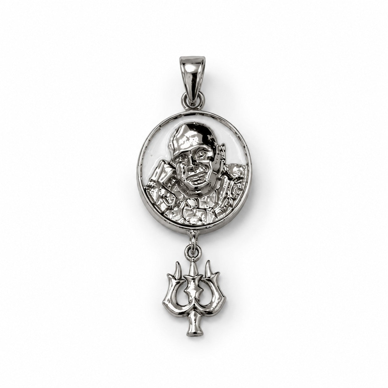 Shukrana Guru Ji Trishul Pendant | Bade Mandir Guru Ji Brass Pendant with Silver Finish