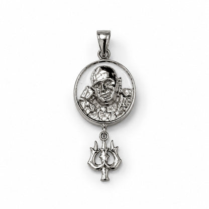 Shukrana Guru Ji Trishul Pendant | Bade Mandir Guru Ji Brass Pendant with Silver Finish