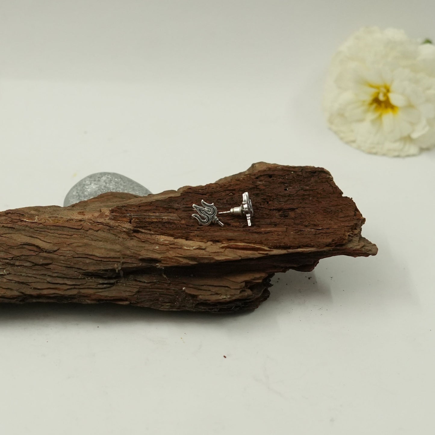 Trishul Design Stud Earrings with Silver Finish | Mahadev Spiritual Jewelry