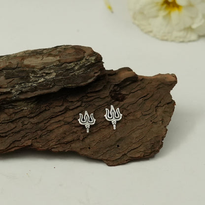 Trishul Design Stud Earrings with Silver Finish | Mahadev Spiritual Jewelry