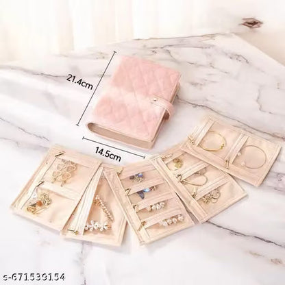 Travel Jewelry Case, Jewelry Organizer Box with Clear Zipper Velvet Jewelry Pouch Bag, PU Leather Jewelry Case, Gift for Women-Pink.