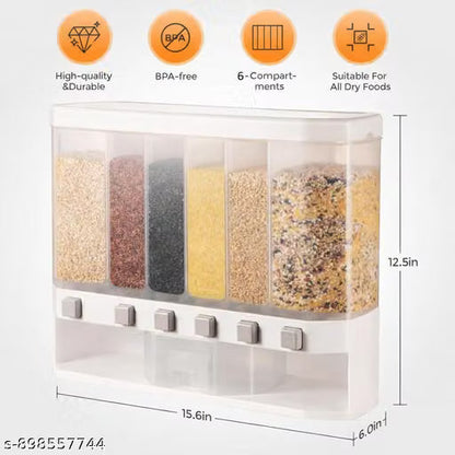 Wall-Mounted Dry Food Dispenser 6-Grid Cereal Dispensers Kitchen Food Storage Container, Grain For Kitchen, Home, Plastic