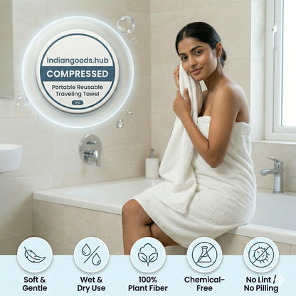 TravelTowel™ – Compressed Cotton Towels | Disposable & Skin-Safe | Perfect for Trips & Outdoors