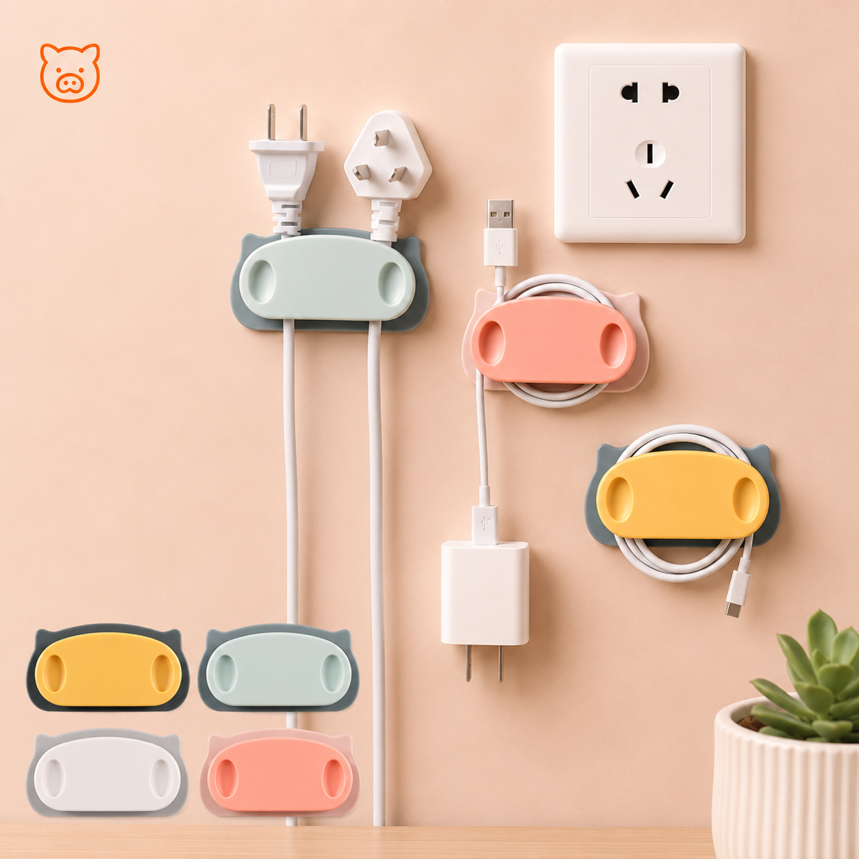 Plug Holder Clips with Self-Adhesive Pad