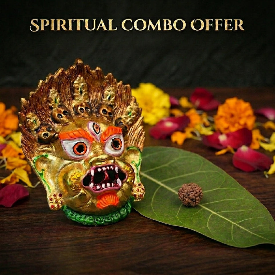 Golden Kirtimukh & 5 Mukhi Beads Combo