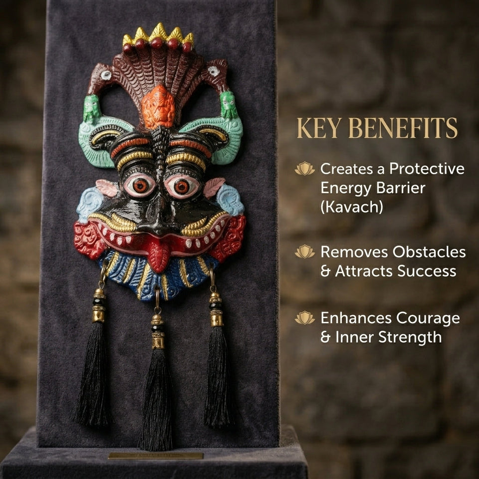 Kirtimukh Wall Hanging || NAZARBATTU |Narsingh face| Black Multicolour | With Tassel