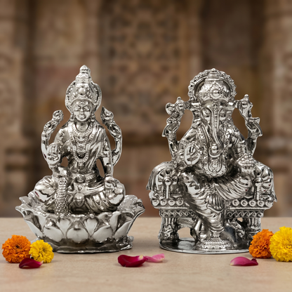 Lakshmi Ganesha Idol Set – Handcrafted Prosperity & Wisdom Murti for Pooja & Gifting