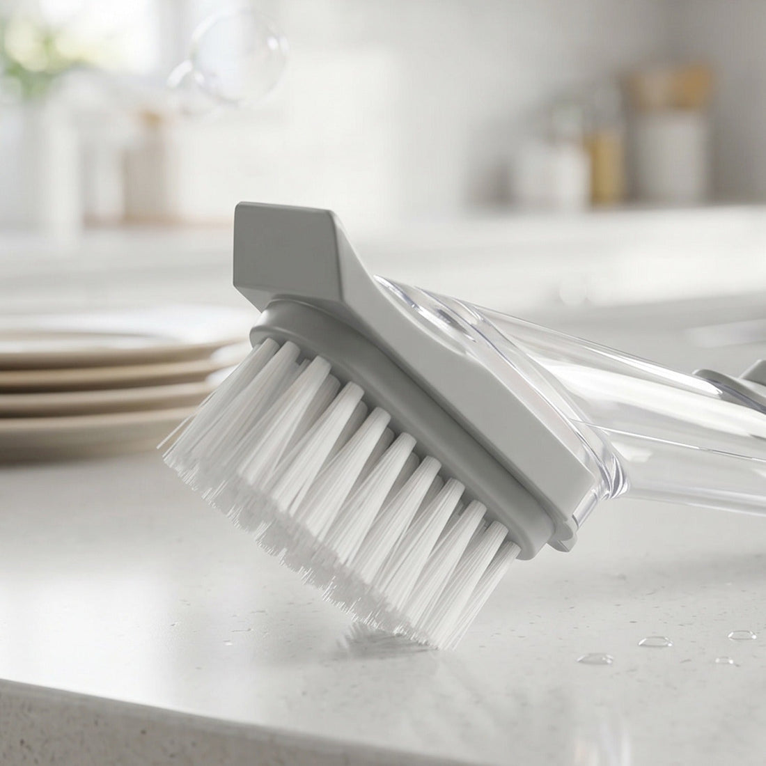 Refillable Soap Dispensing Dish Scrub Brush – Easy Kitchen Cleaning Brush with Built-in Soap Dispenser