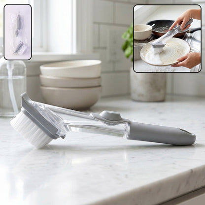Refillable Soap Dispensing Dish Scrub Brush – Easy Kitchen Cleaning Brush with Built-in Soap Dispenser