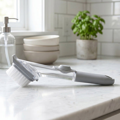Refillable Soap Dispensing Dish Scrub Brush – Easy Kitchen Cleaning Brush with Built-in Soap Dispenser