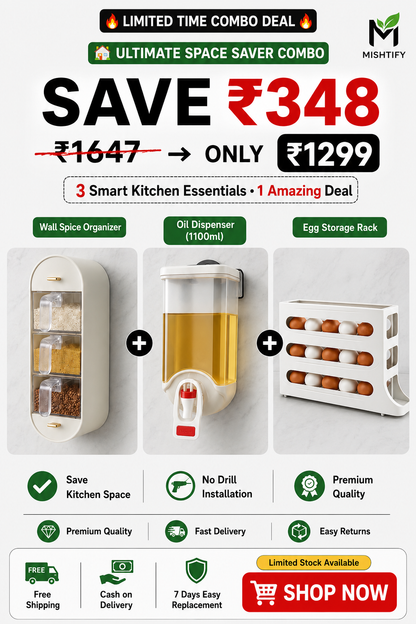Ultimate Space Saver Combo | Wall Mounted Spice Organizer + 1100ml Oil Dispenser + Egg Storage Rack (3-in-1 Kitchen Organizer)