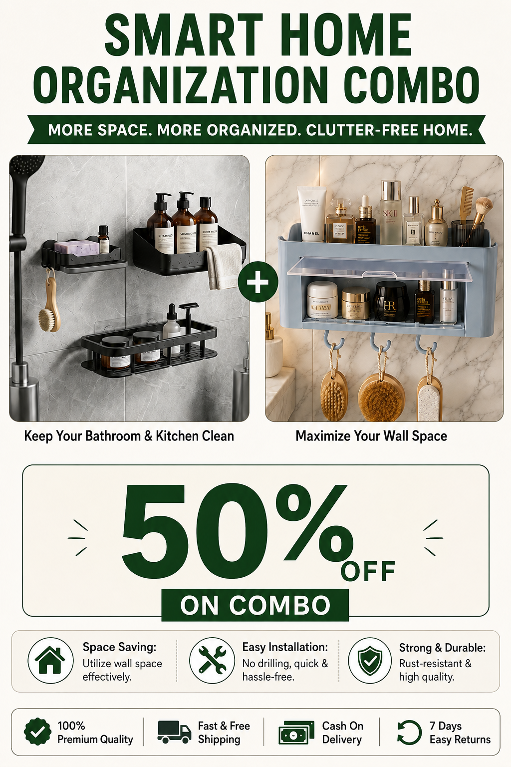 Ultimate Space-Saver Combo: Bathroom & Kitchen Organizer Racks (Set of 2)