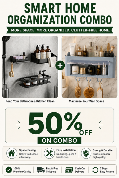 Ultimate Space-Saver Combo: Bathroom & Kitchen Organizer Racks (Set of 2)