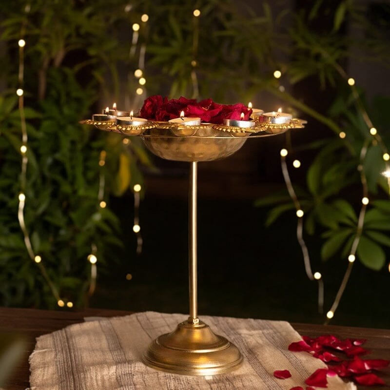 Aesthetic Floral Diya Urli With Stand