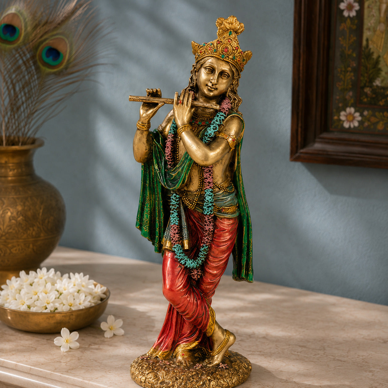Krishna Standing Statue Antique Murti (10 Inch)