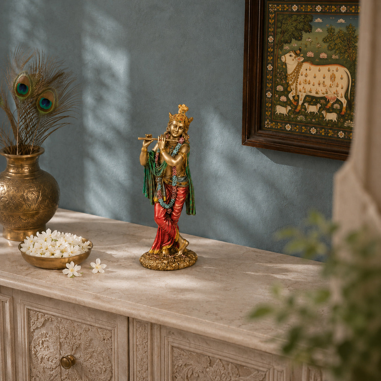 Krishna Standing Statue Antique Murti (10 Inch)