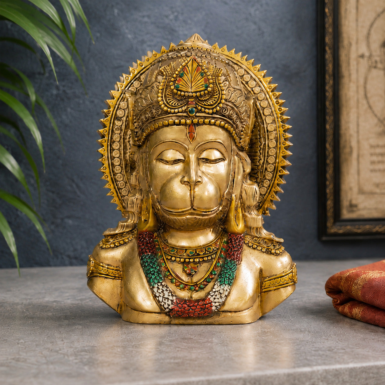 Meditating Lord Hanuman Face Antique Idol (8 Inch)