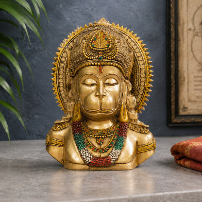 Meditating Lord Hanuman Face Antique Idol (8 Inch)