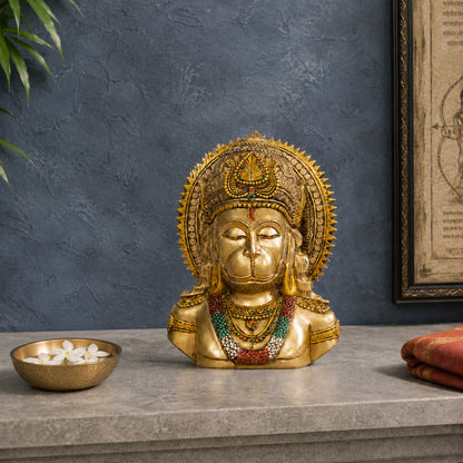 Meditating Lord Hanuman Face Antique Idol (8 Inch)