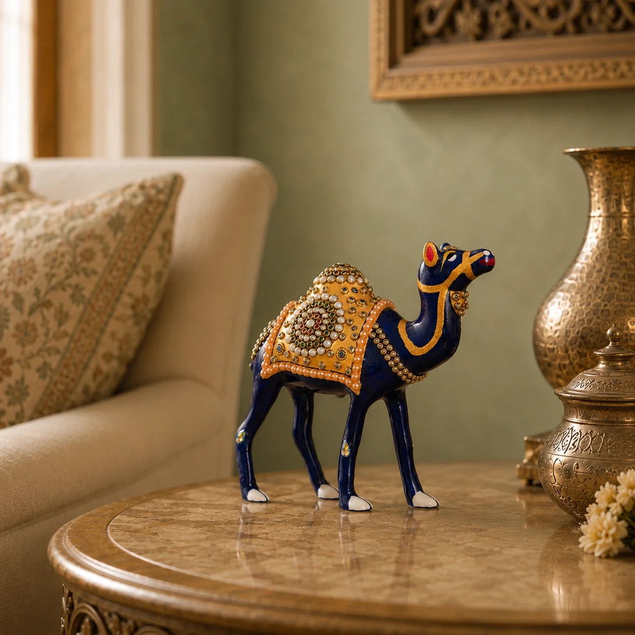 Graceful Meenakari Camel Decor Statue