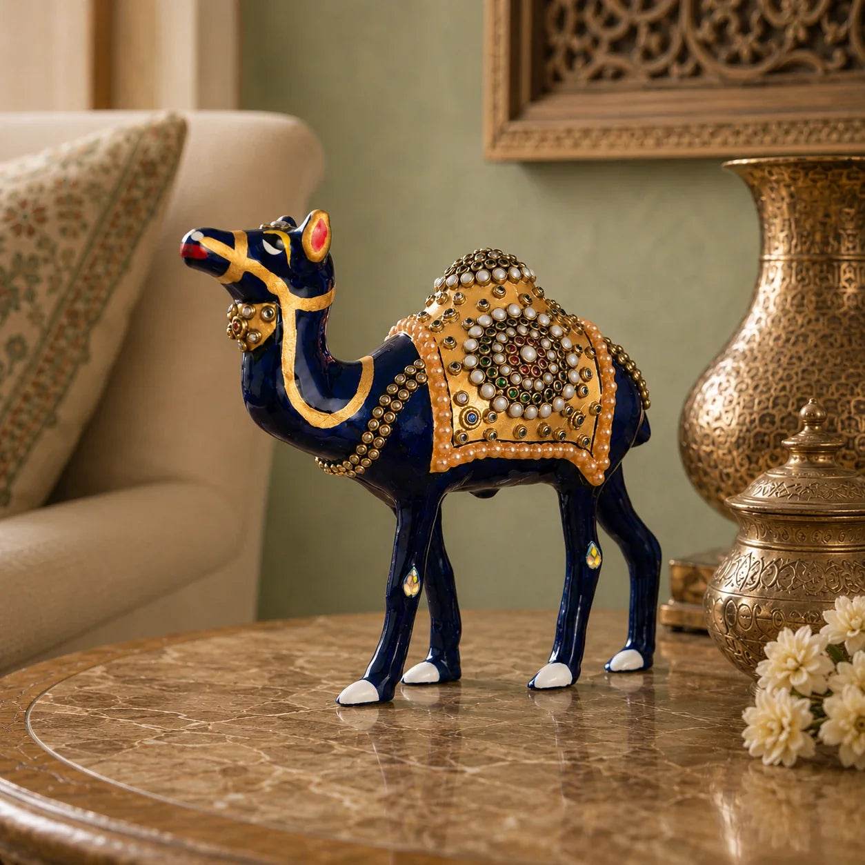 Graceful Meenakari Camel Decor Statue