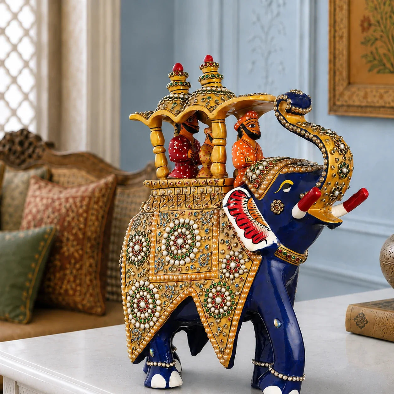 Decorative Meenakari Elephant Ambari Statue