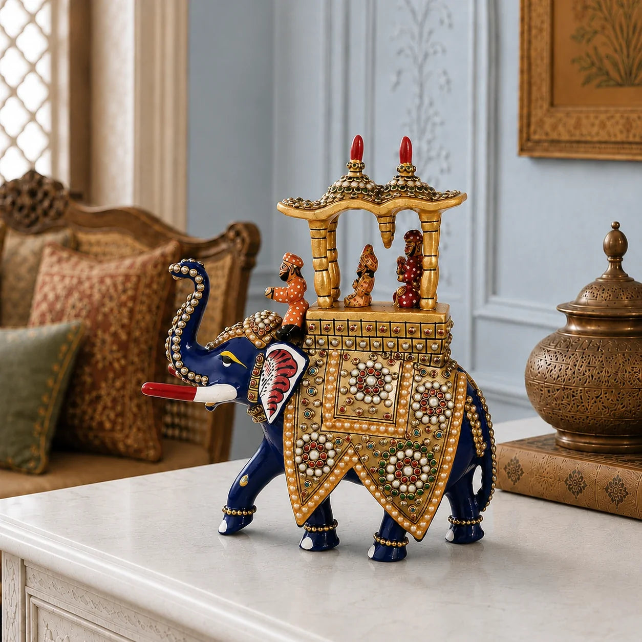 Decorative Meenakari Elephant Ambari Statue