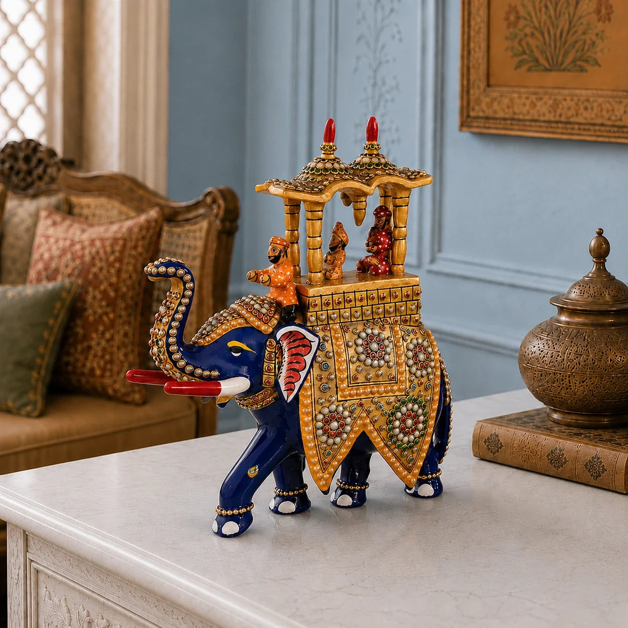 Decorative Meenakari Elephant Ambari Statue