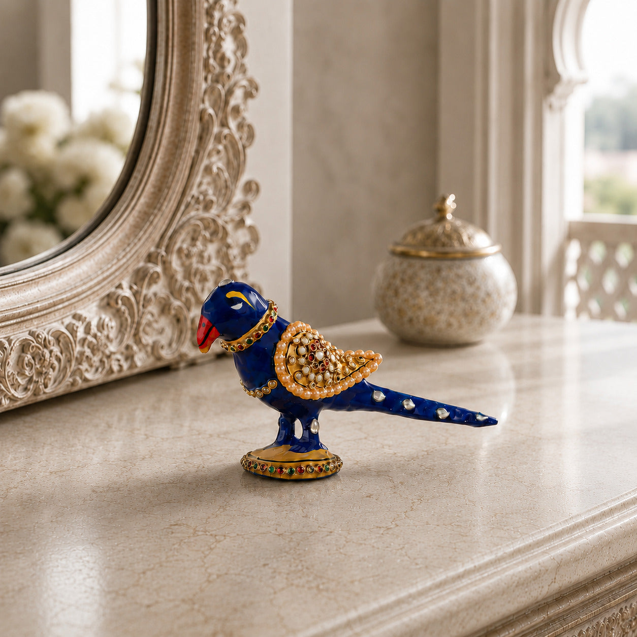 Vibrant Meenakari Parrot Statue for Home (3 Inch)