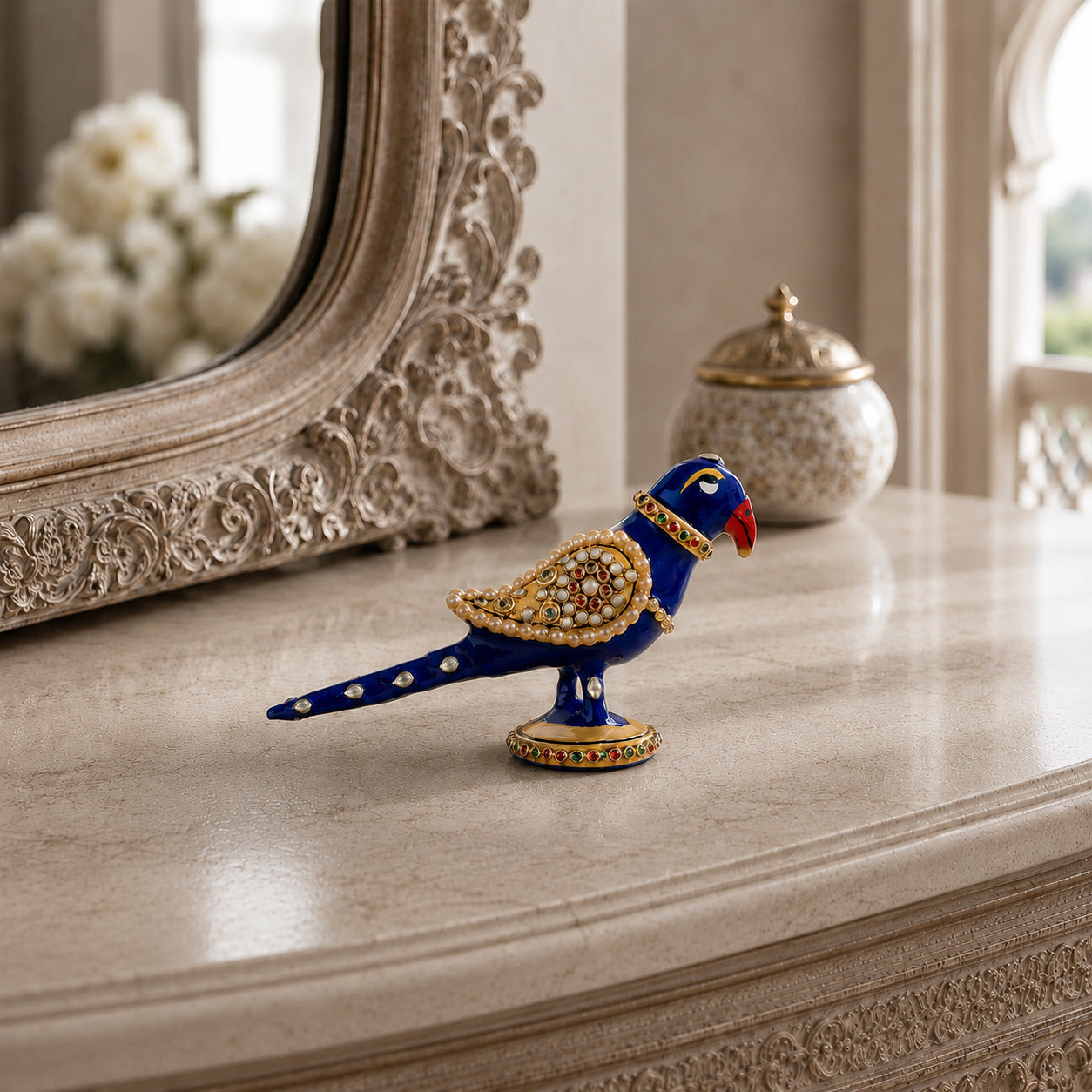 Vibrant Meenakari Parrot Statue for Home (3 Inch)