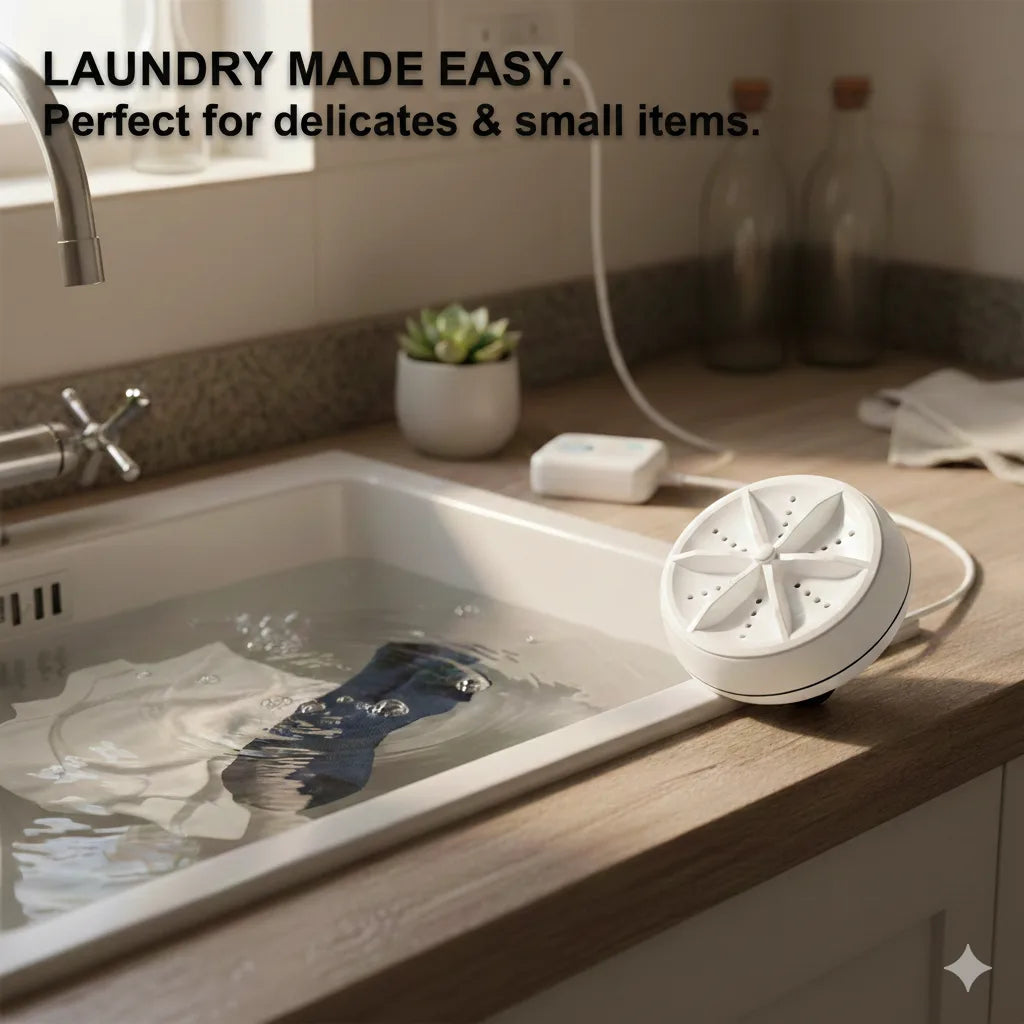 TurboSpin™ – Mini Ultrasonic Washer | Silent 360° Micro Agitation | Travel & Delicate Care