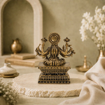 Brass Varahi Devi Murti with Eight Arms Seated on Throne (4 Inch)