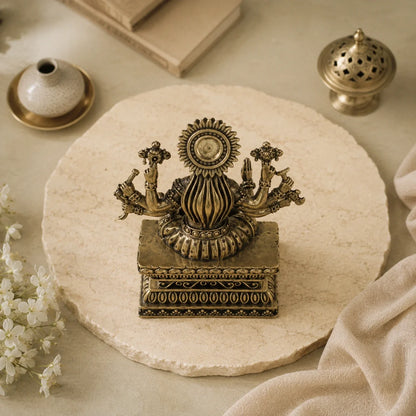 Brass Varahi Devi Murti with Eight Arms Seated on Throne (4 Inch)