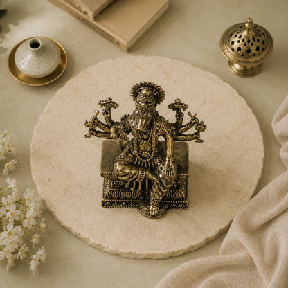 Brass Varahi Devi Murti with Eight Arms Seated on Throne (4 Inch)