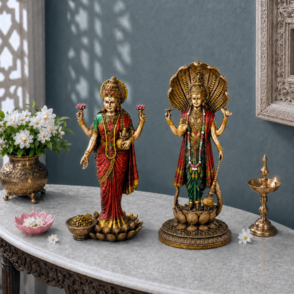 Lord Vishnu & Maa Lakshmi Standing Antique Murti Set