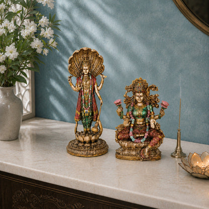 Lord Vishnu & Goddess Lakshmi Antique Murti Set (12 Inch & 10 Inch)