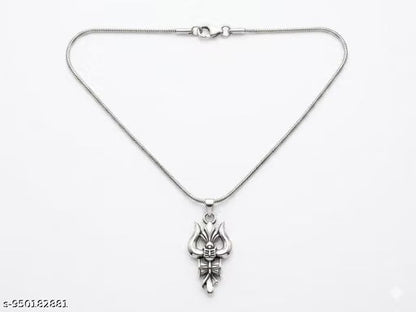 Round chain silver with trishul damru locket bhole Baba high quality product