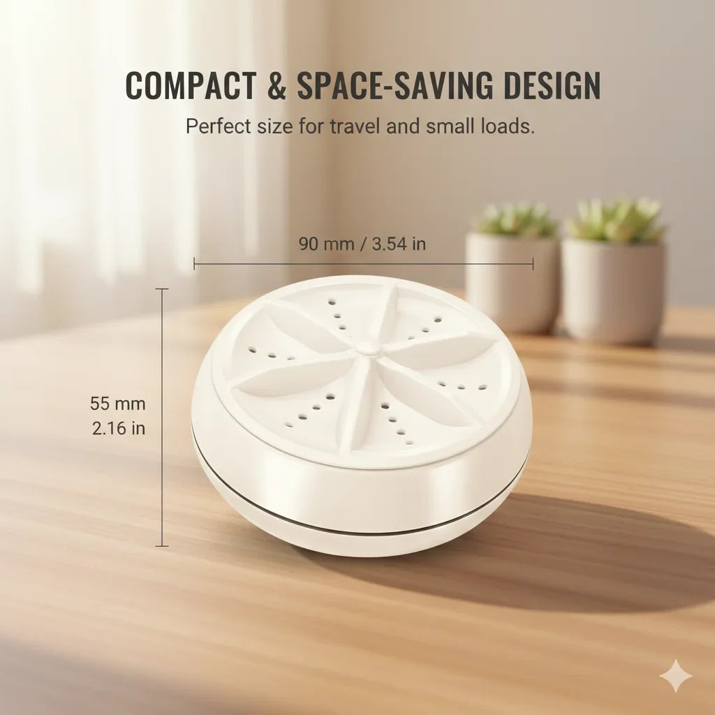 TurboSpin™ – Mini Ultrasonic Washer | Silent 360° Micro Agitation | Travel & Delicate Care