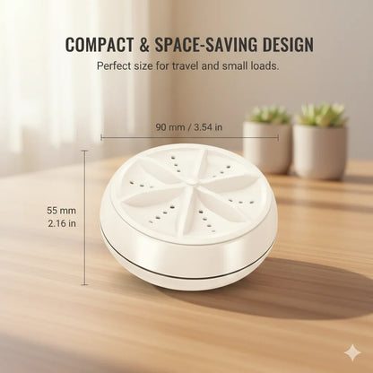 TurboSpin™ – Mini Ultrasonic Washer | Silent 360° Micro Agitation | Travel & Delicate Care