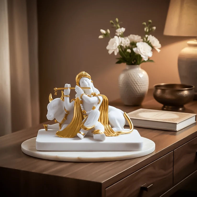 Krishna with Cow Idol in Divine Harmony