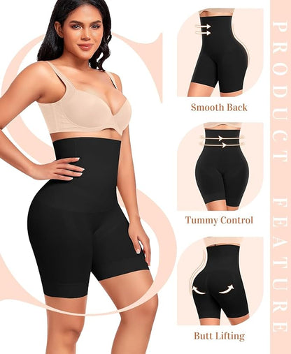 High-Waisted Tummy Control Shapewear Shorts for Women – Seamless, Invisible Under Clothing, Anti-Roll Design (Fits Waist : 28 to 40 Inch)