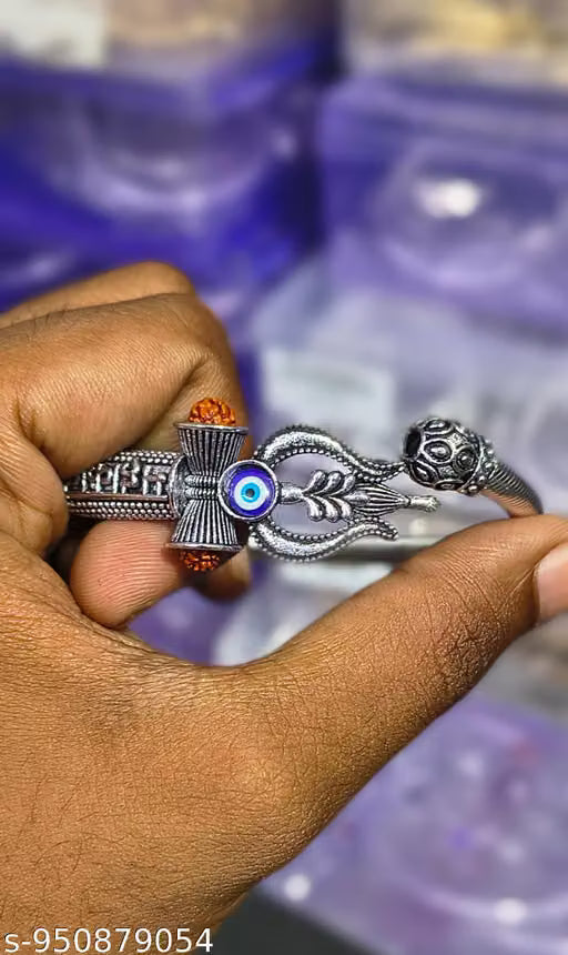 Mahakal Evil Eye Kada Bracelet for Men | Stylish Rudraksha Silver Kada