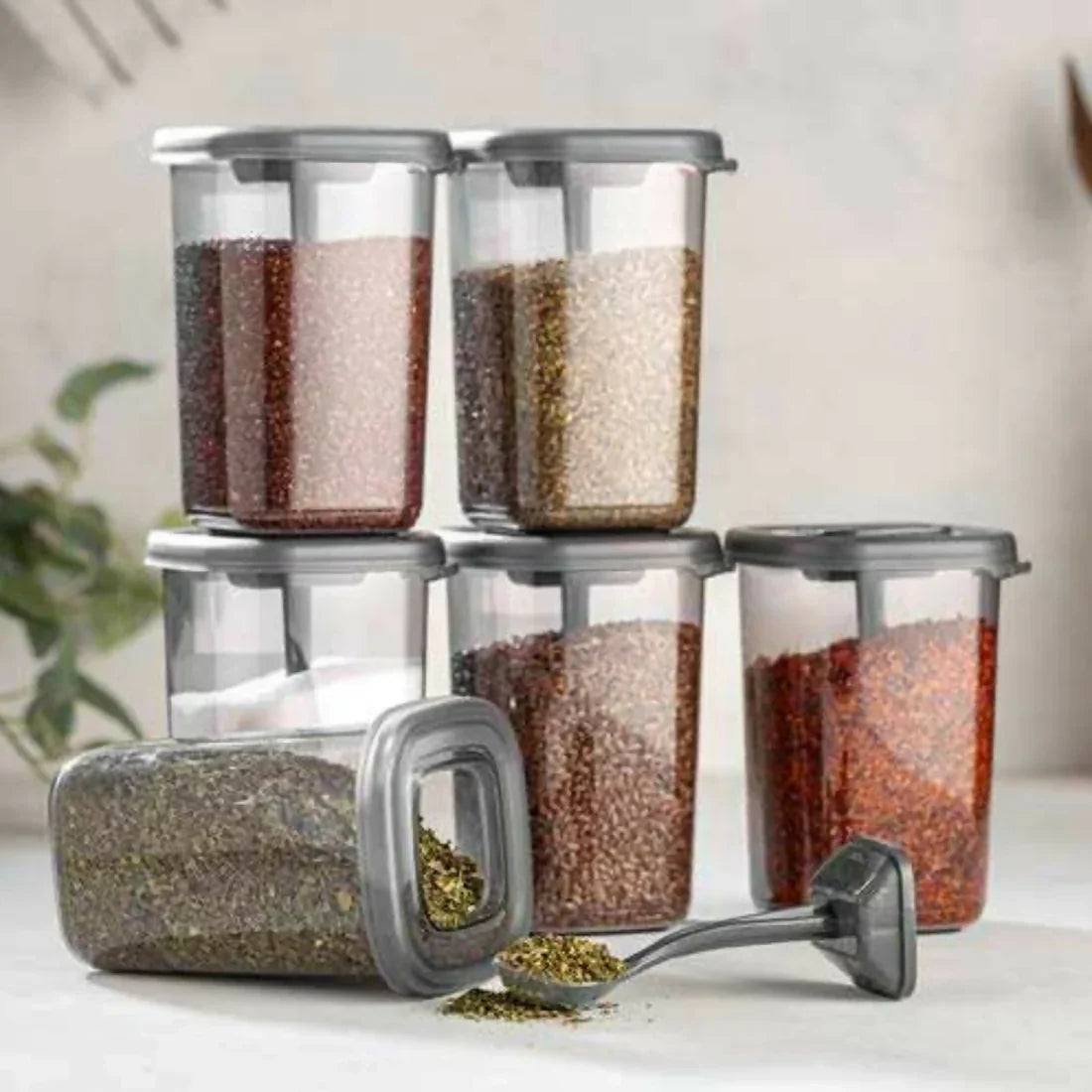 Airtight Spice Container Set With Built-In Spoon – Freshness Preserved